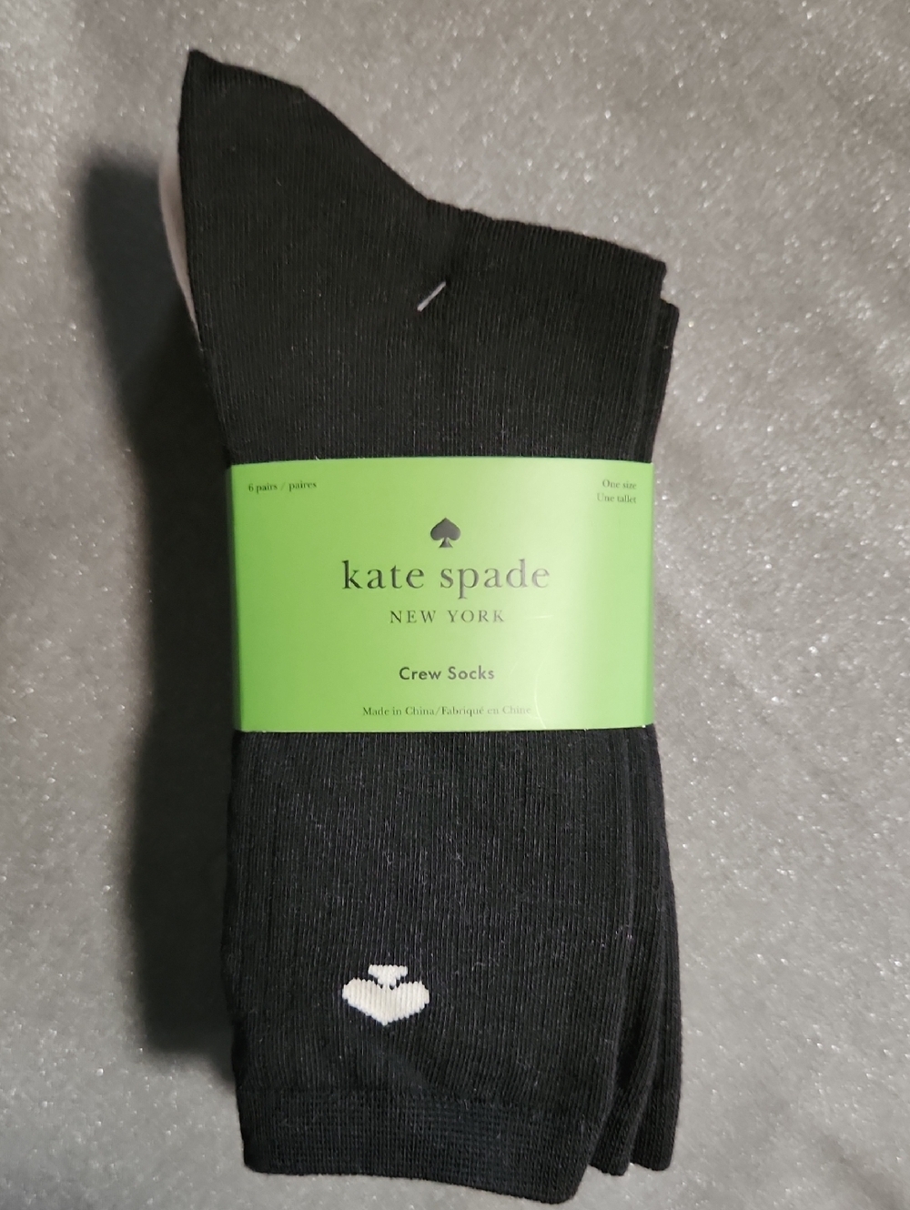 Kate Spade 3 Pack Of Crew Socks With Spade Logo Solid White, Gray And White NIP